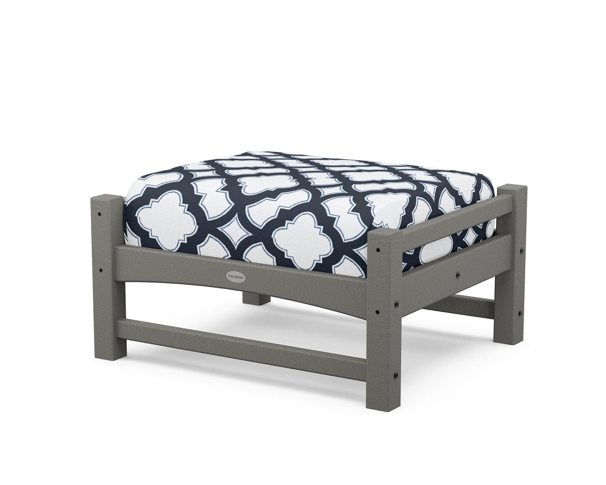 POLYWOOD Club Ottoman in Slate Grey / Trellis Marine Indigo