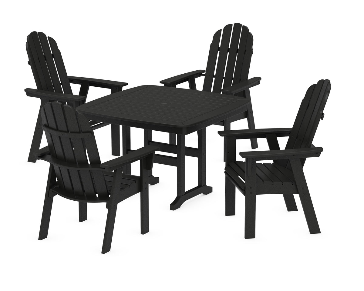 POLYWOOD Vineyard Curveback Adirondack 5-Piece Dining Set - 44" Table in Black