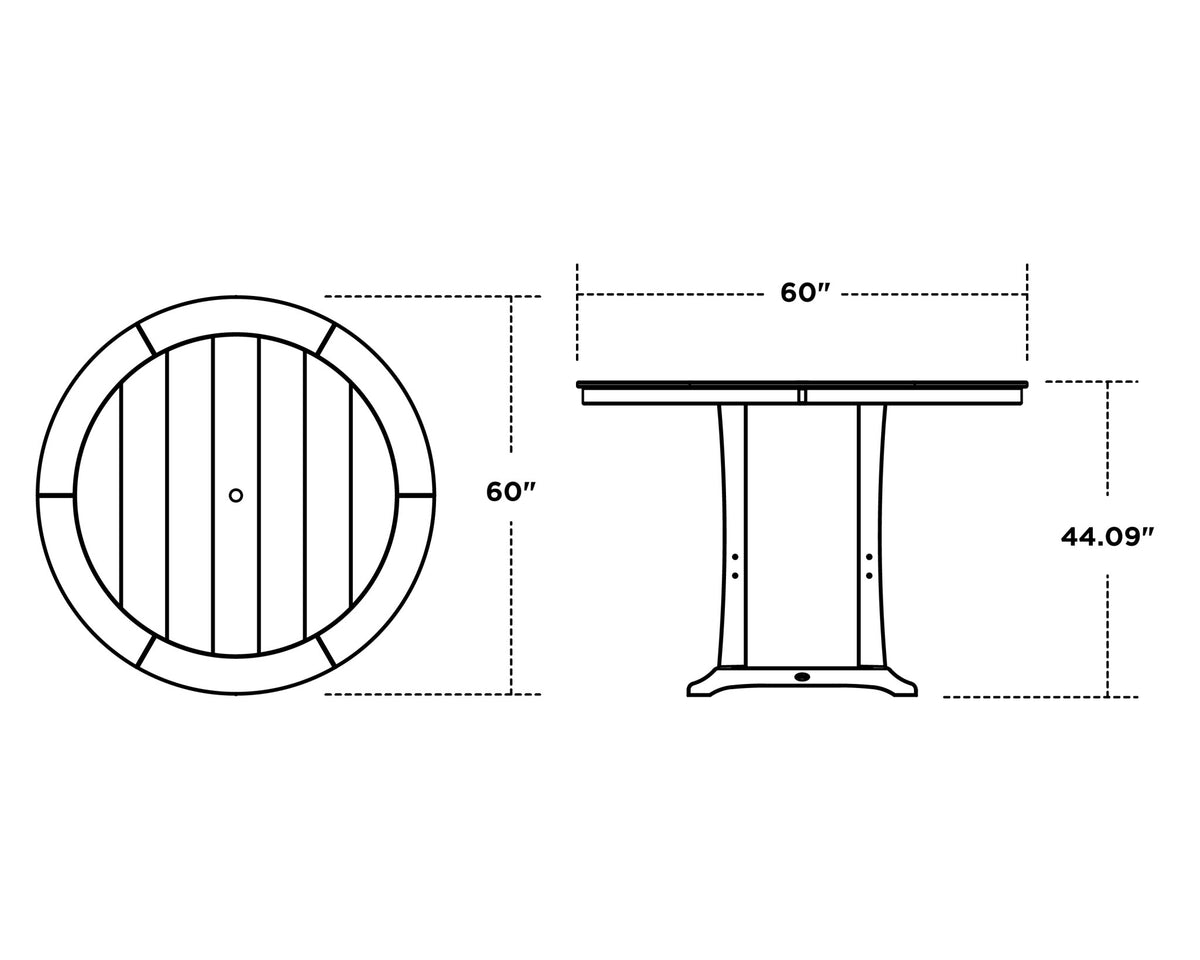 POLYWOOD Nautical Trestle 60" Round Bar Table dimensions