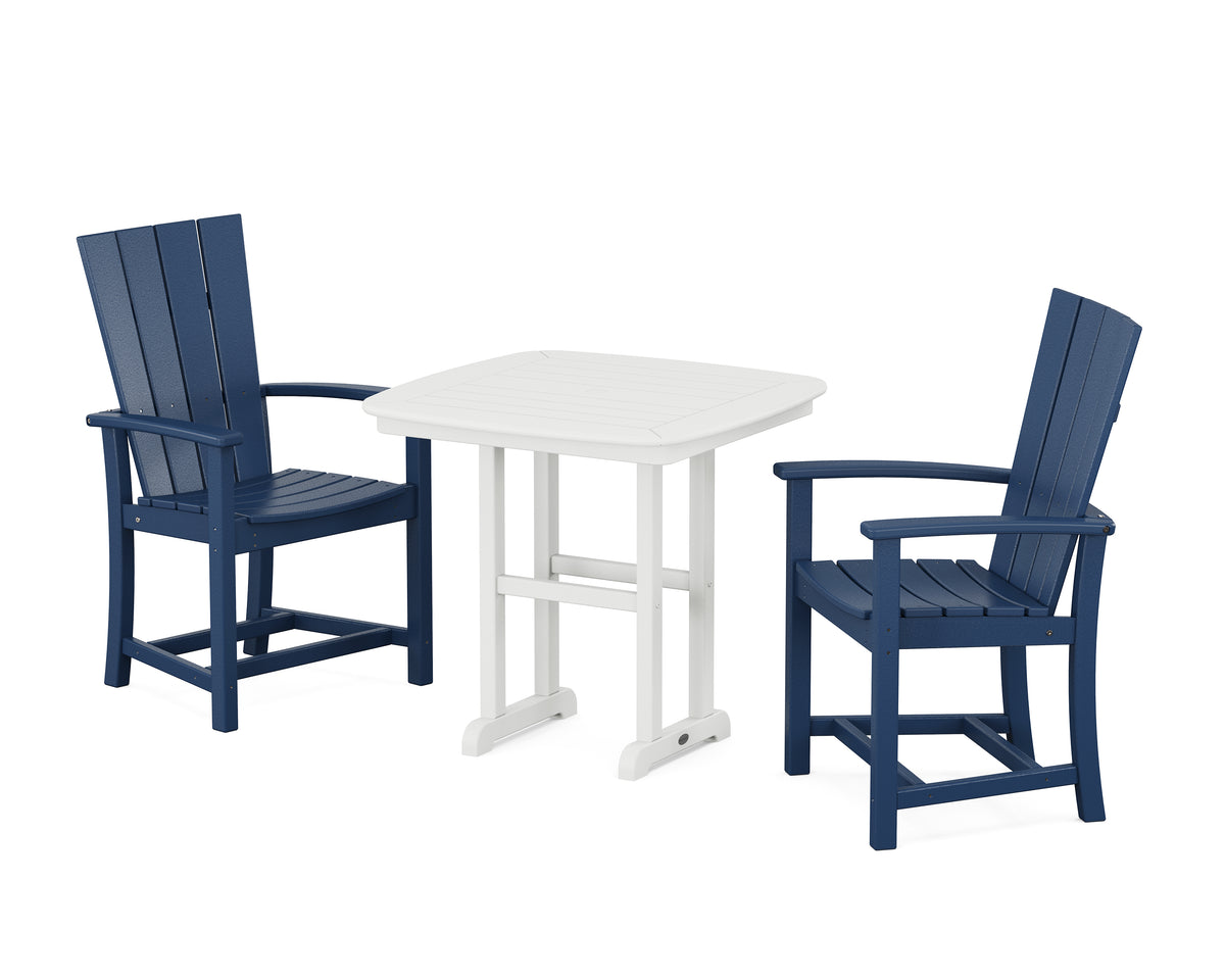 POLYWOOD Quattro 3-Piece Dining Set in Navy / White