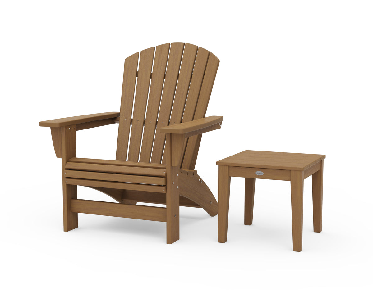 POLYWOOD Nautical Grand Adirondack Chair with Side Table in Natural