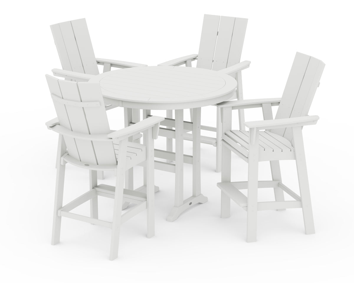POLYWOOD Modern Curveback Adirondack 5-Piece Nautical Trestle Bar Set in Vintage White