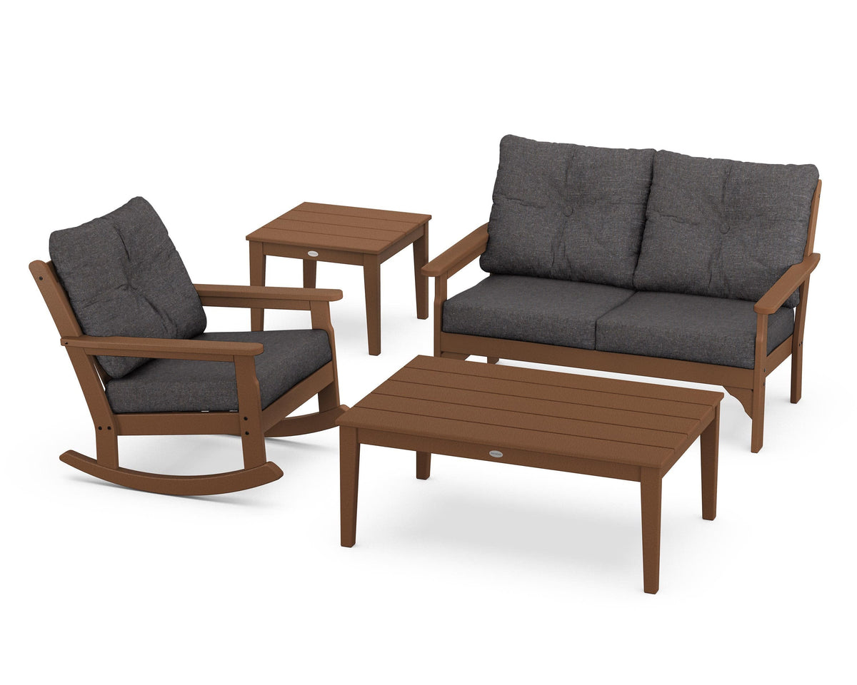 POLYWOOD Vineyard 4-Piece Deep Seating Rocker Set in Teak / Ash Charcoal