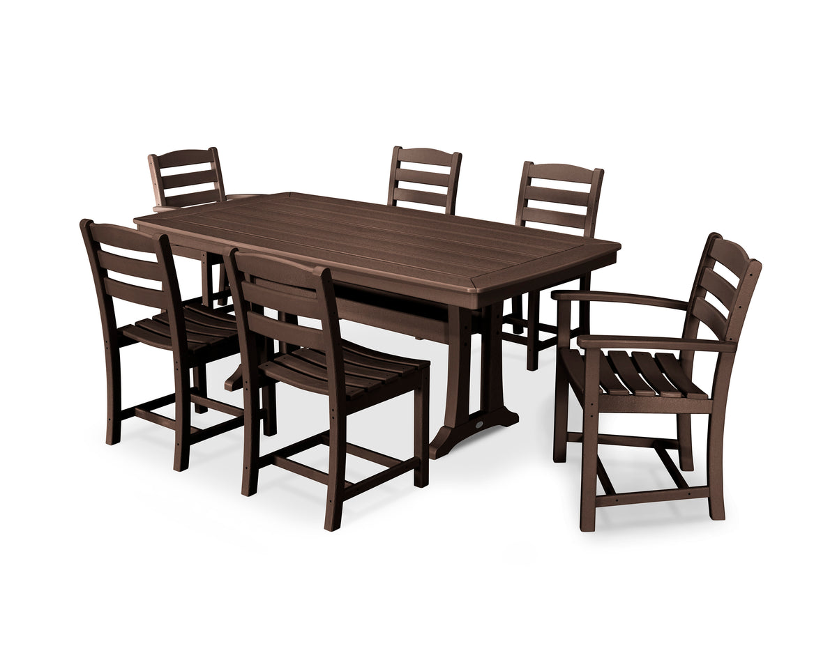 POLYWOOD La Casa Café 7-Piece Dining Set with Trestle Legs in Mahogany