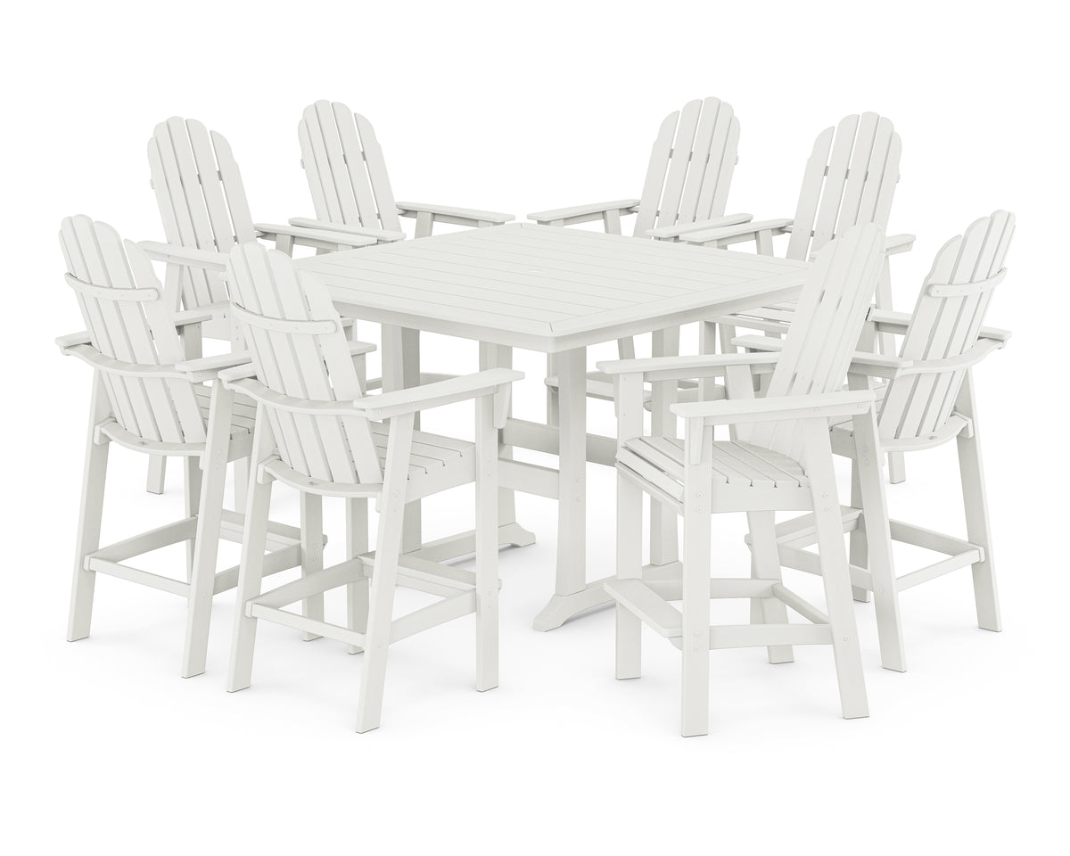 POLYWOOD Vineyard Curveback Adirondack 9-Piece Trestle Bar Set in Vintage White