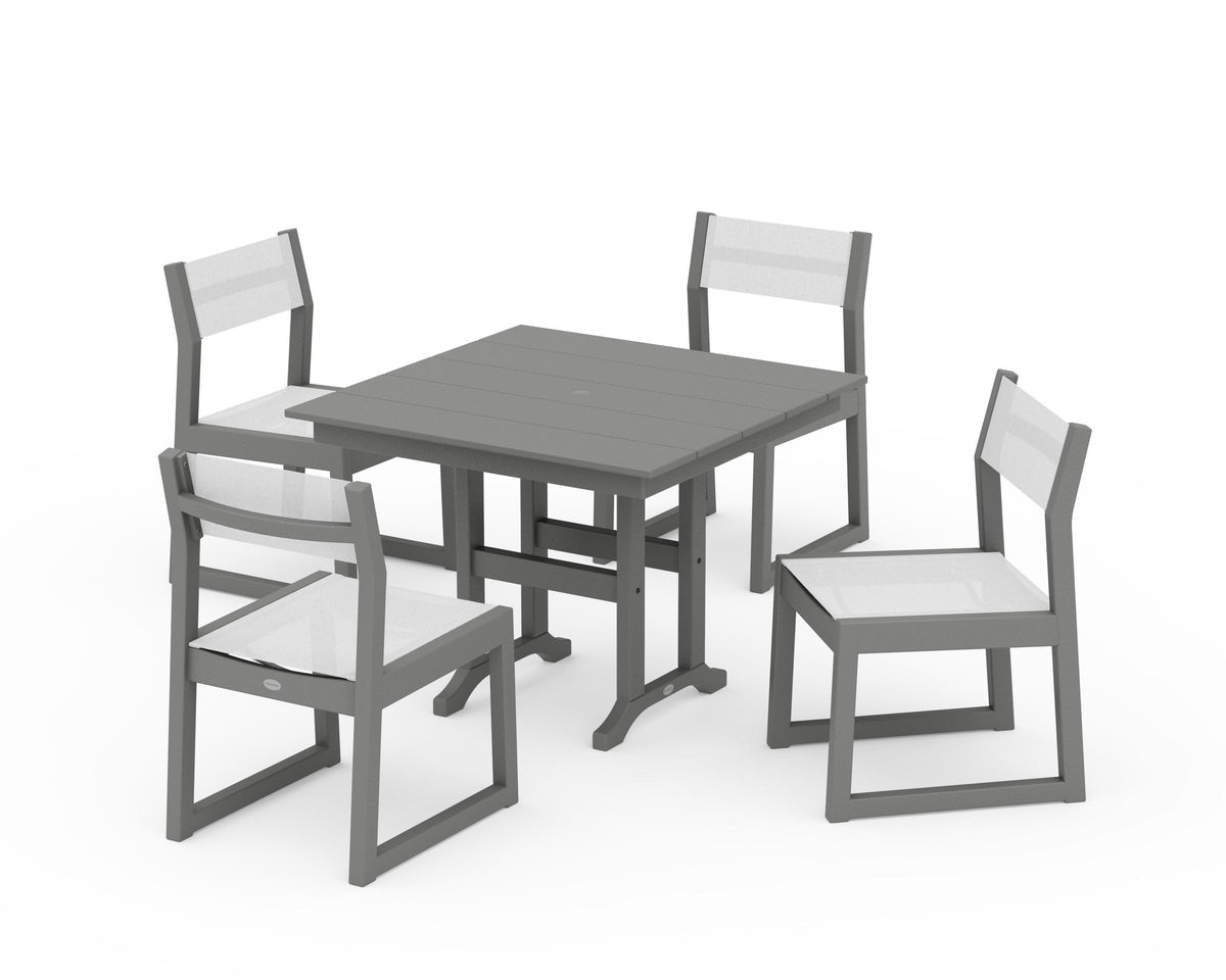 POLYWOOD EDGE Sling Side Chair 5-Piece Farmhouse Dining Set in Slate Grey / White