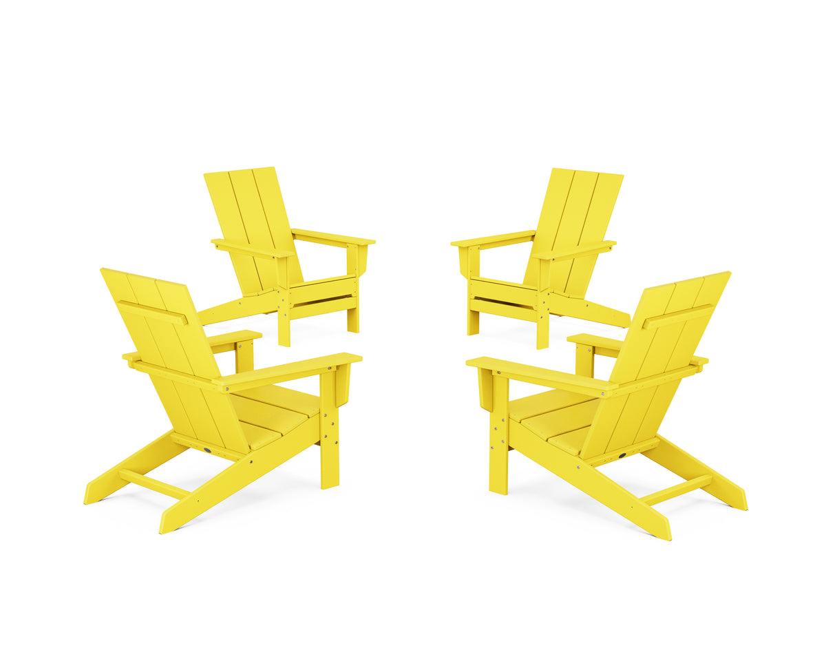 POLYWOOD 4-Piece Modern Studio Adirondack Chair Conversation Set in Lemon