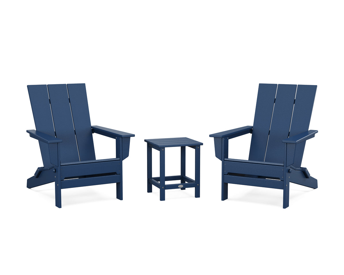 POLYWOOD 3-Piece Modern Studio Folding Adirondack Set in Navy