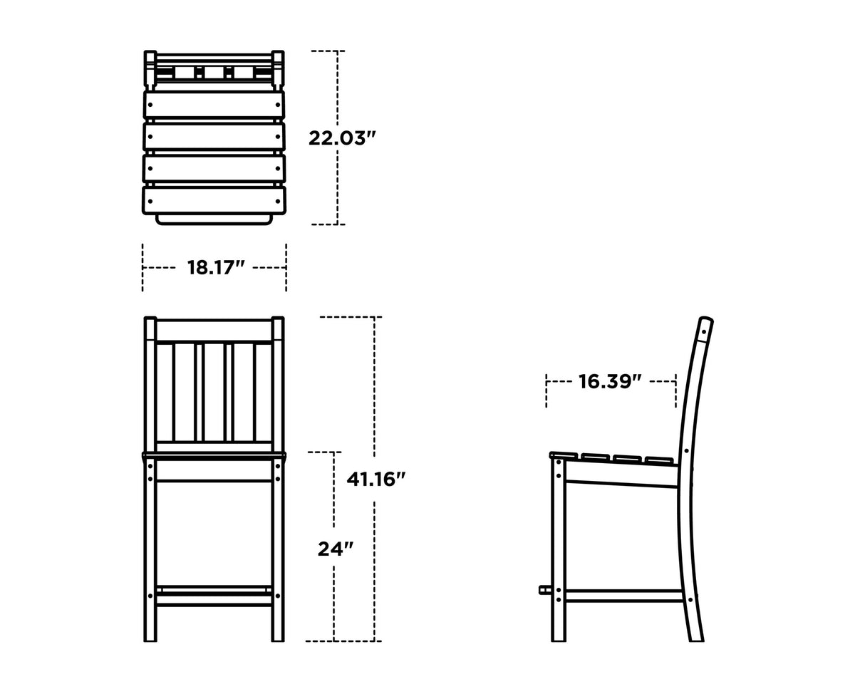 POLYWOOD Oxford Counter Side Chair dimensions