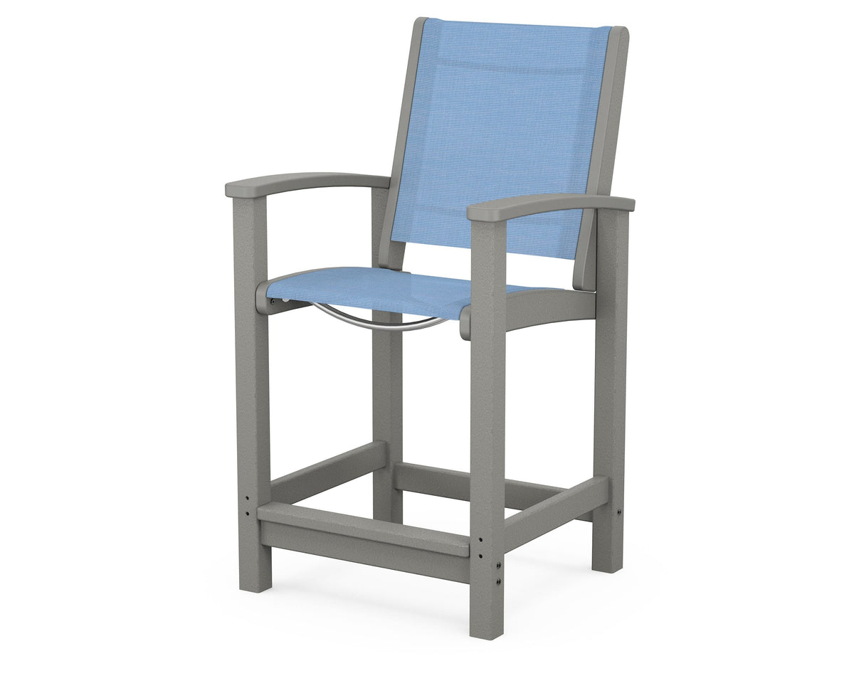 POLYWOOD Coastal Counter Chair in Slate Grey / Poolside