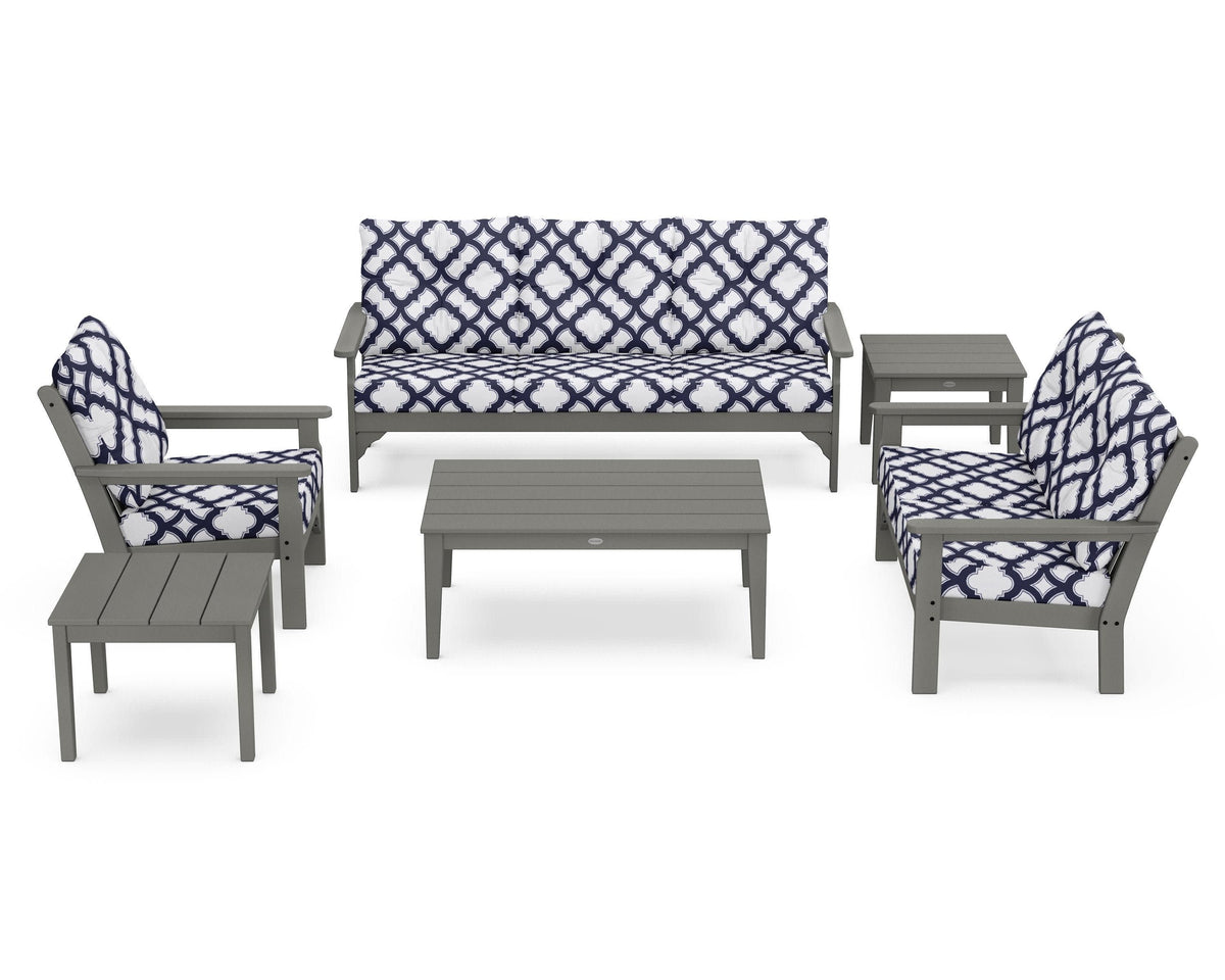 POLYWOOD Vineyard 6-Piece Deep Seating Set in Slate Grey / Trellis Navy