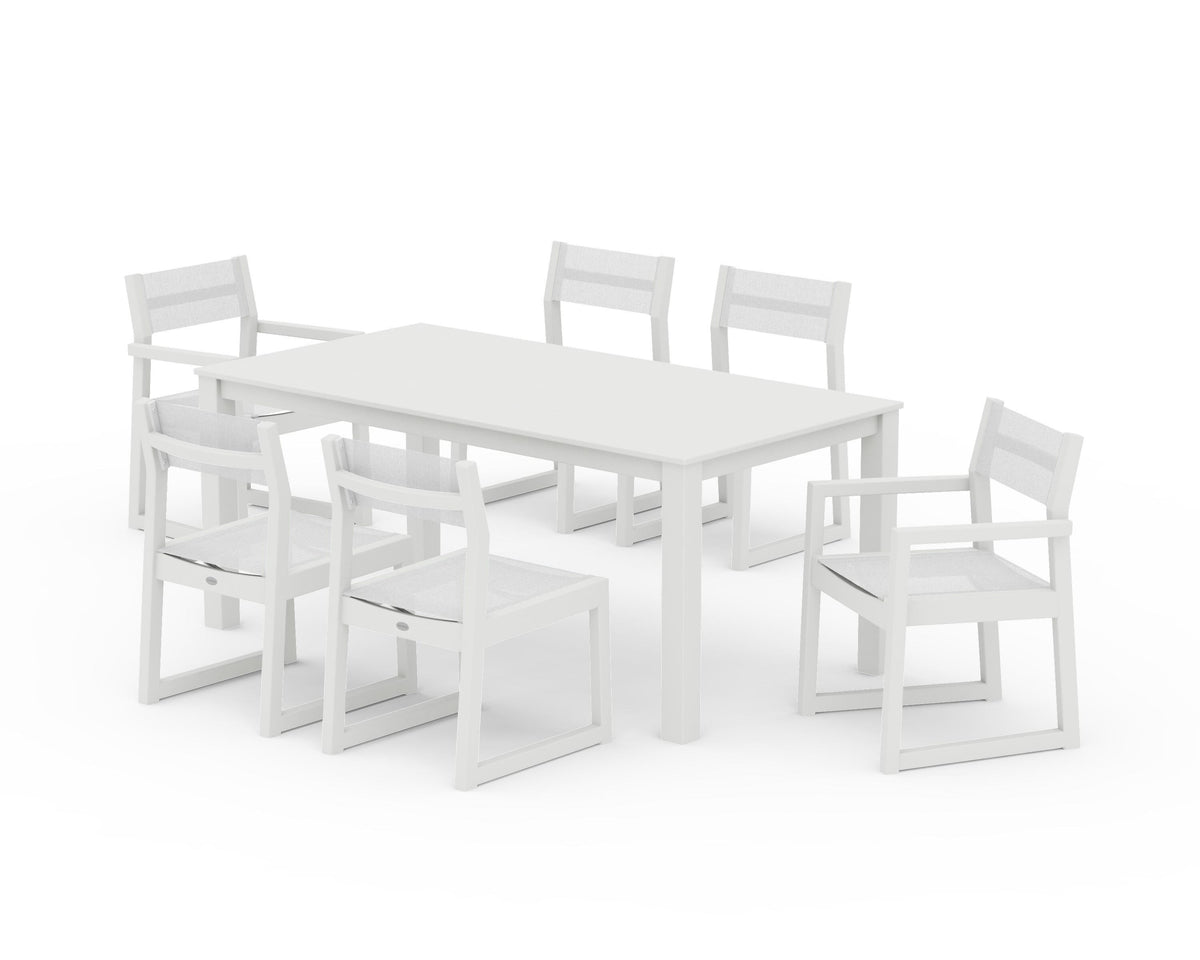 POLYWOOD EDGE Sling 7-Piece Parsons Dining Set in Vintage White / White