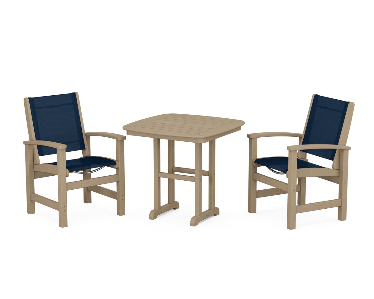 POLYWOOD Coastal 3-Piece Dining Set in Vintage Sahara / Navy Blue