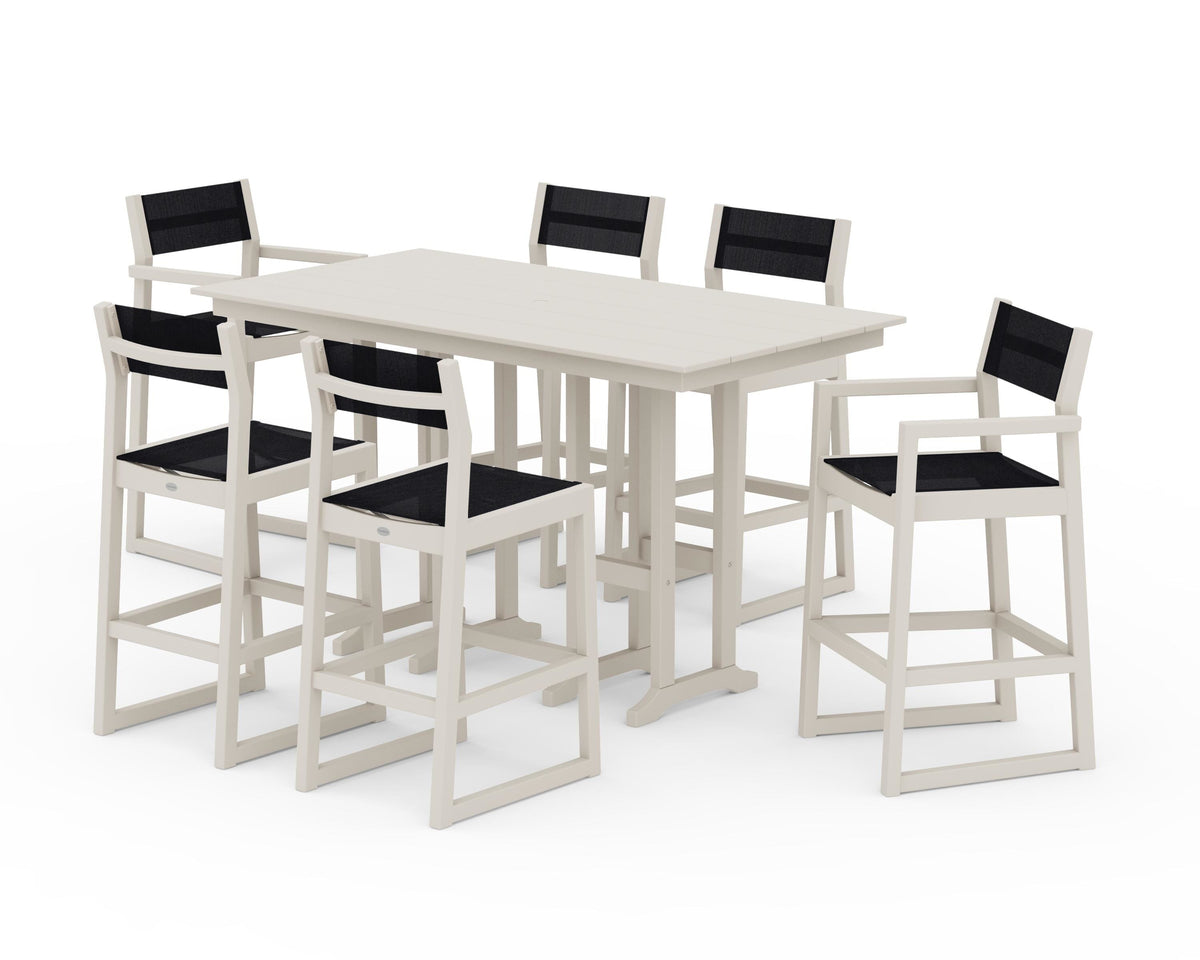 POLYWOOD EDGE Sling 7-Piece Farmhouse Bar Set in Sand / Black