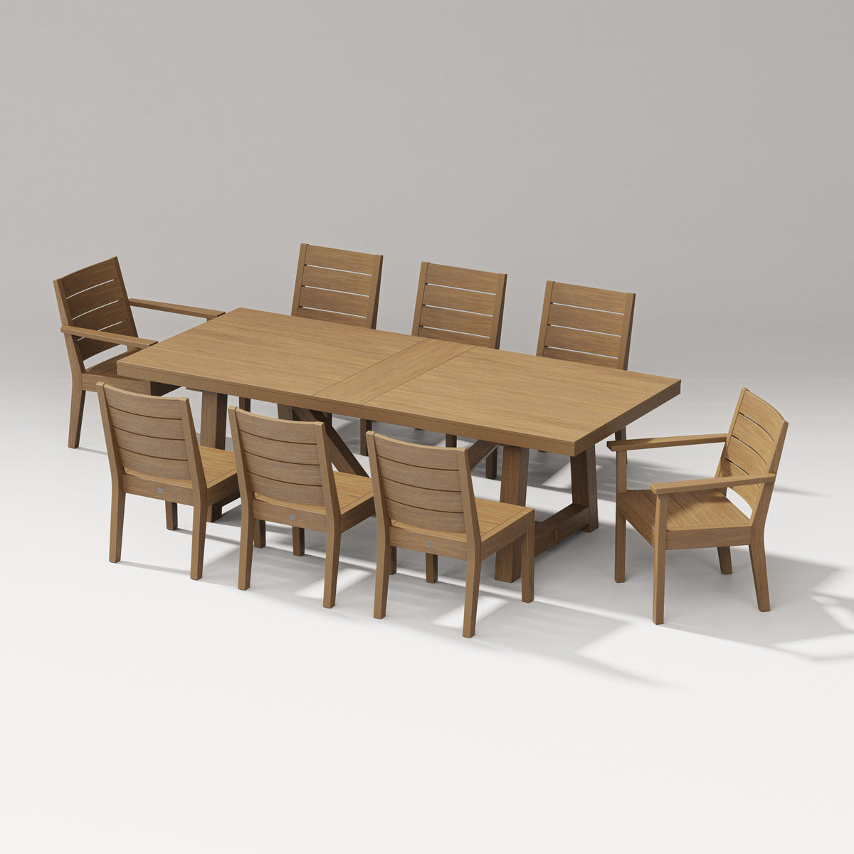 POLYWOOD PW Designer Series Latitude 9-Piece A-Frame Table Dining Set in Natural