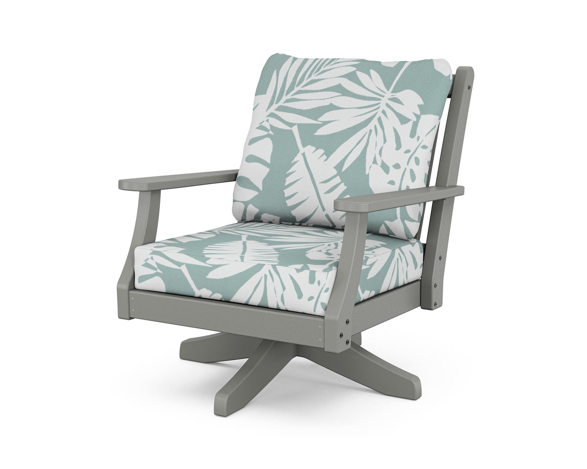 POLYWOOD Wovendale Deep Seating Swivel Chair in Slate Grey / Leaf Glacier Spa