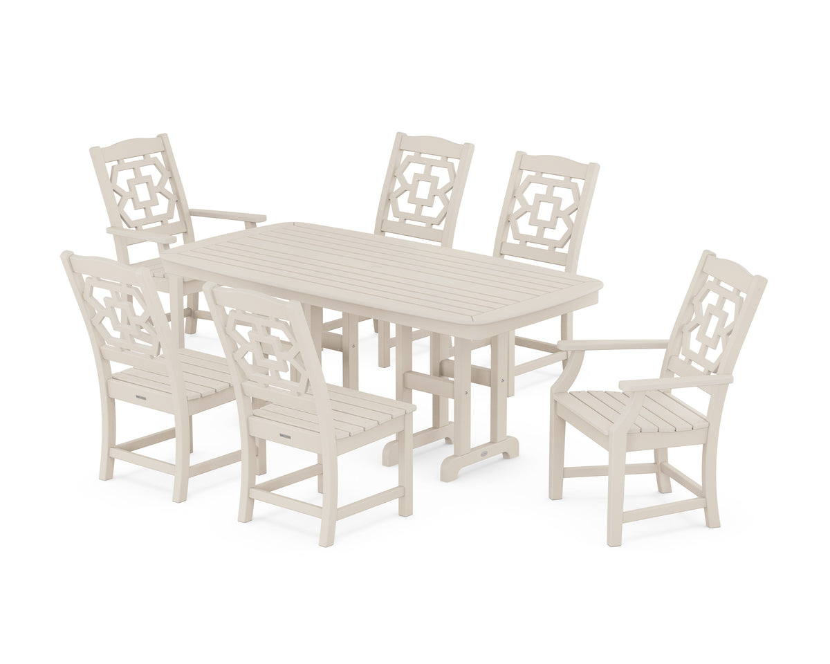 POLYWOOD Chinoiserie 7-Piece Dining Set in Sand