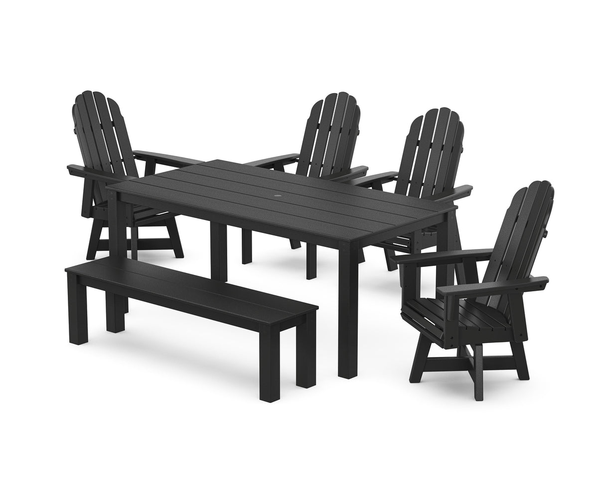 POLYWOOD Vineyard Curveback Adirondack 6-Piece Parsons Swivel Dining Set with Bench in Black