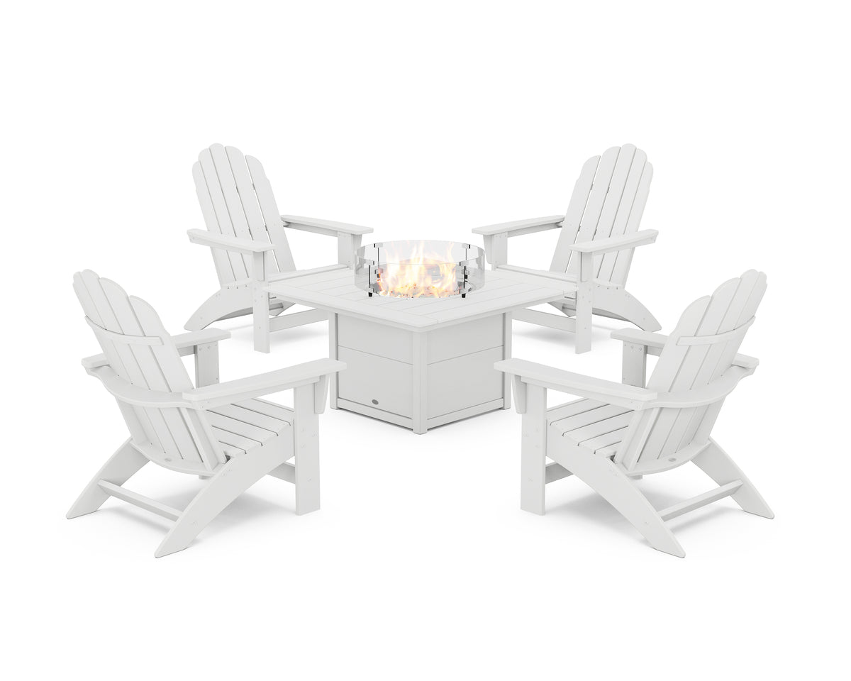 POLYWOOD 5-Piece Vineyard Grand Adirondack Conversation Set with Fire Pit Table in White