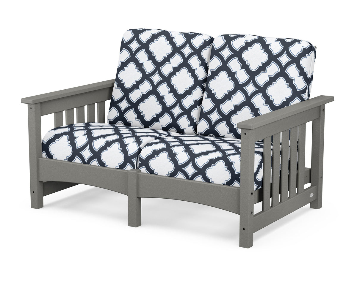 POLYWOOD Club Mission Loveseat in Slate Grey / Trellis Marine Indigo