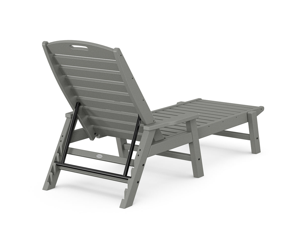 Angled view of the POLYWOOD Nautical Chaise with Arms in Slate Grey