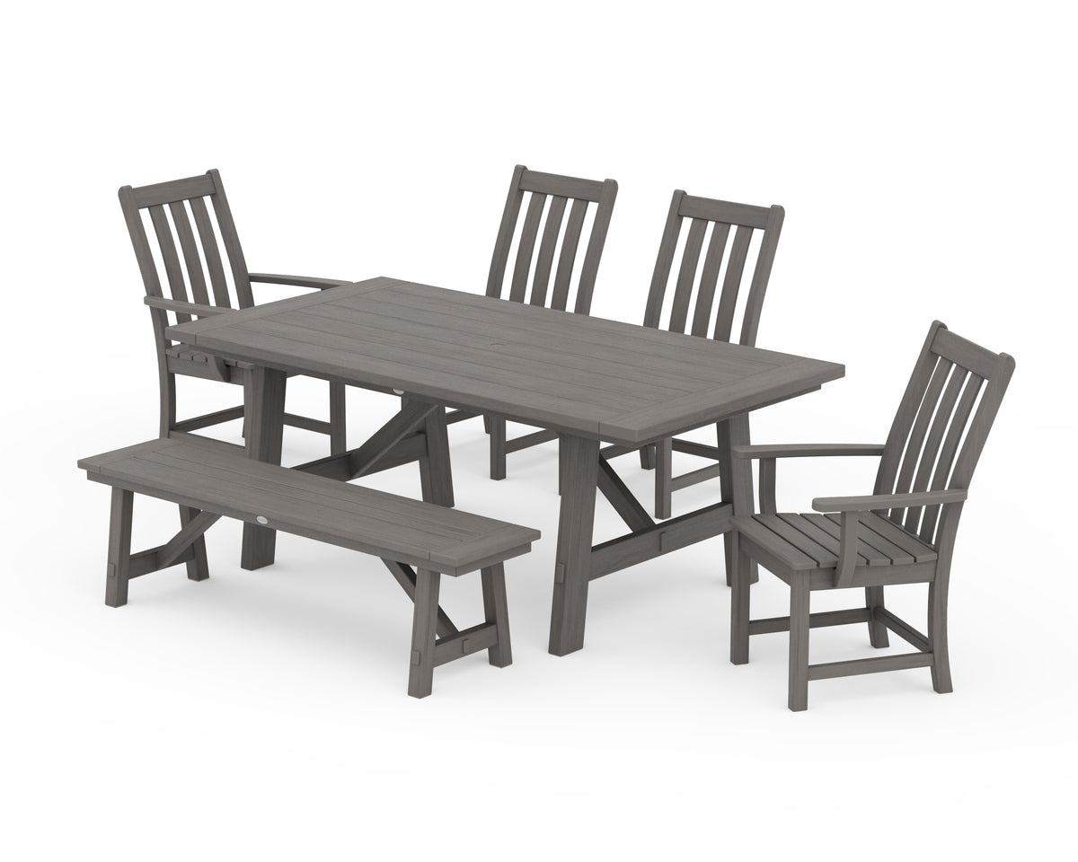 POLYWOOD Vineyard 6-Piece Rustic Farmhouse Dining Set with Bench in Driftwood