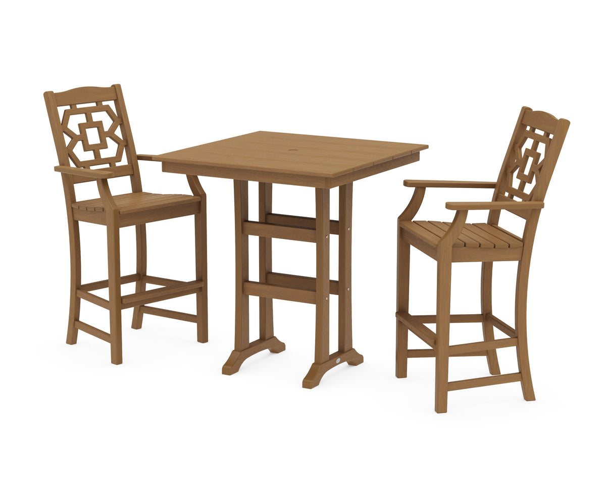 POLYWOOD Chinoiserie 3-Piece Farmhouse Bar Set with Trestle Legs in Natural