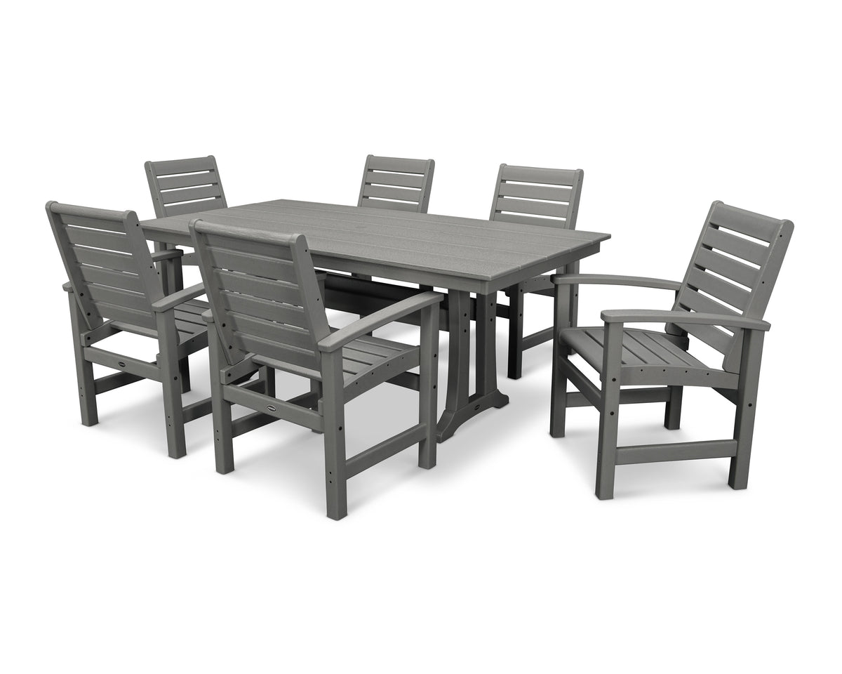 POLYWOOD Signature 7-Piece Farmhouse Dining Set with Trestle Legs in Slate Grey