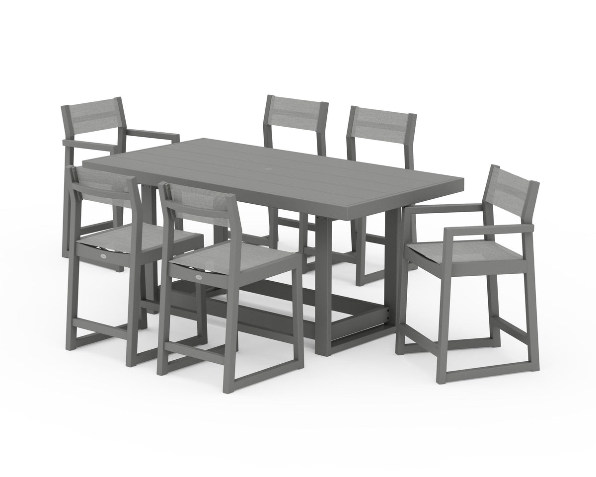 POLYWOOD EDGE Sling 7-Piece Counter Table Set in Slate Grey / Metallic