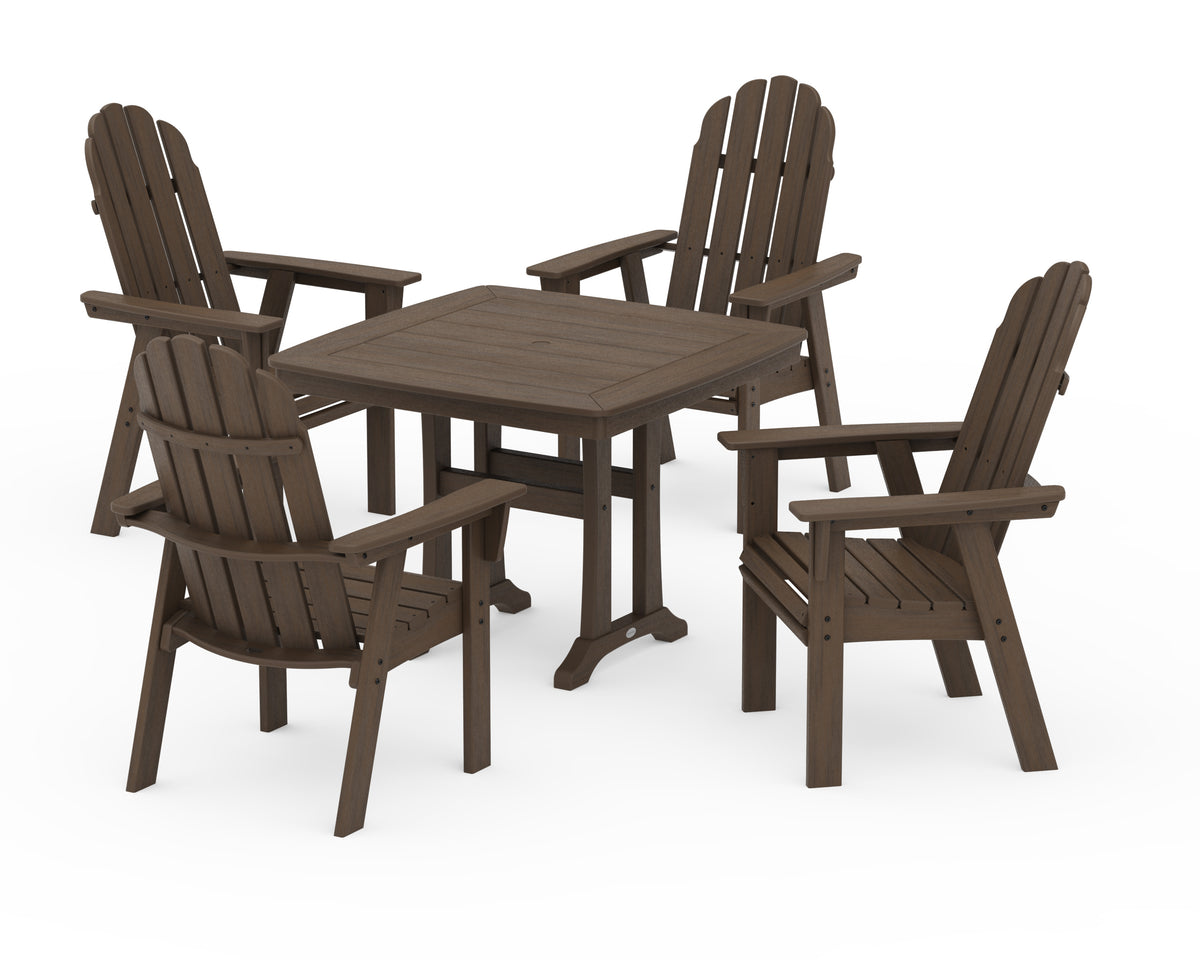 POLYWOOD Vineyard Adirondack 5-Piece Dining Set with Trestle Legs - 37" Table in Kona