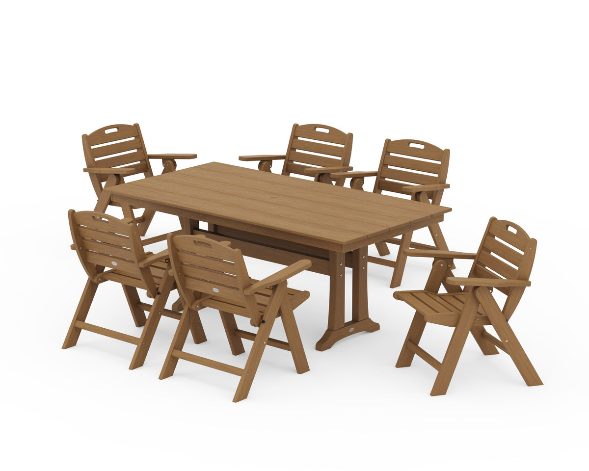 POLYWOOD Nautical Lowback 7-Piece Farmhouse Dining Set with Trestle Legs in Natural