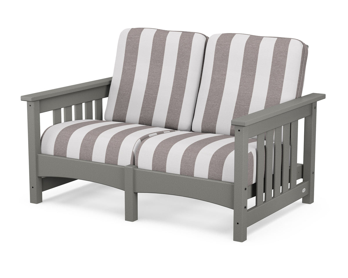 POLYWOOD Club Mission Loveseat in Slate Grey / Cabana Stripe Grey Mist