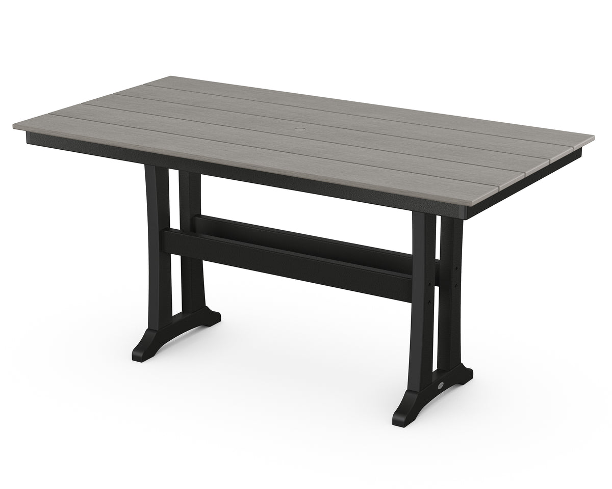 POLYWOOD Farmhouse Trestle 37" x 72" Counter Table in Black / Driftwood