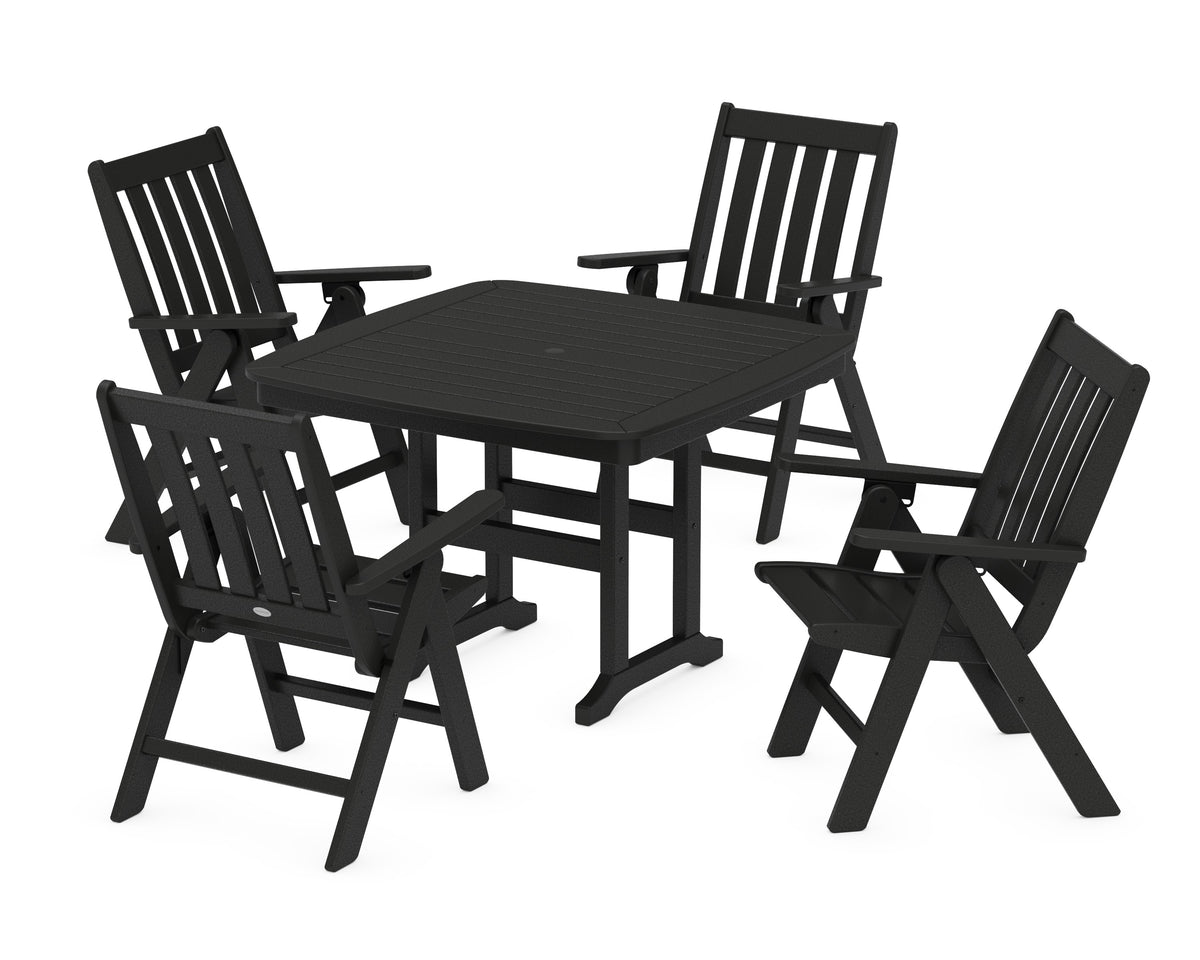 POLYWOOD Vineyard Folding Chair 5-Piece Dining Set - 44" Table in Black