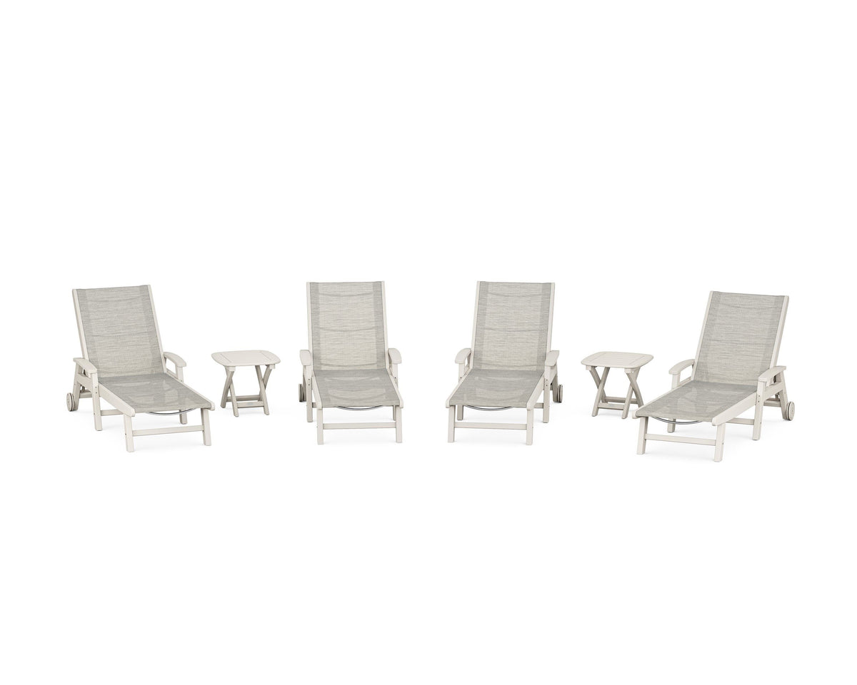 POLYWOOD Coastal Chaise 6-Piece Set with Wheels in Sand / Birch