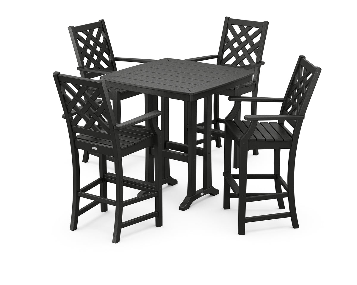 POLYWOOD Country Living Wovendale 5-Piece Bar Set with Trestle Legs in Black
