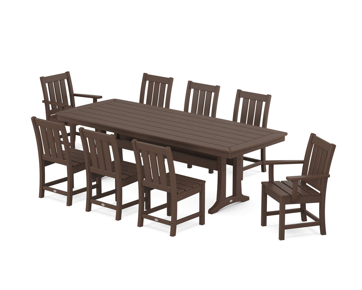POLYWOOD Oxford 9-Piece Dining Set with Trestle Legs in Mahogany