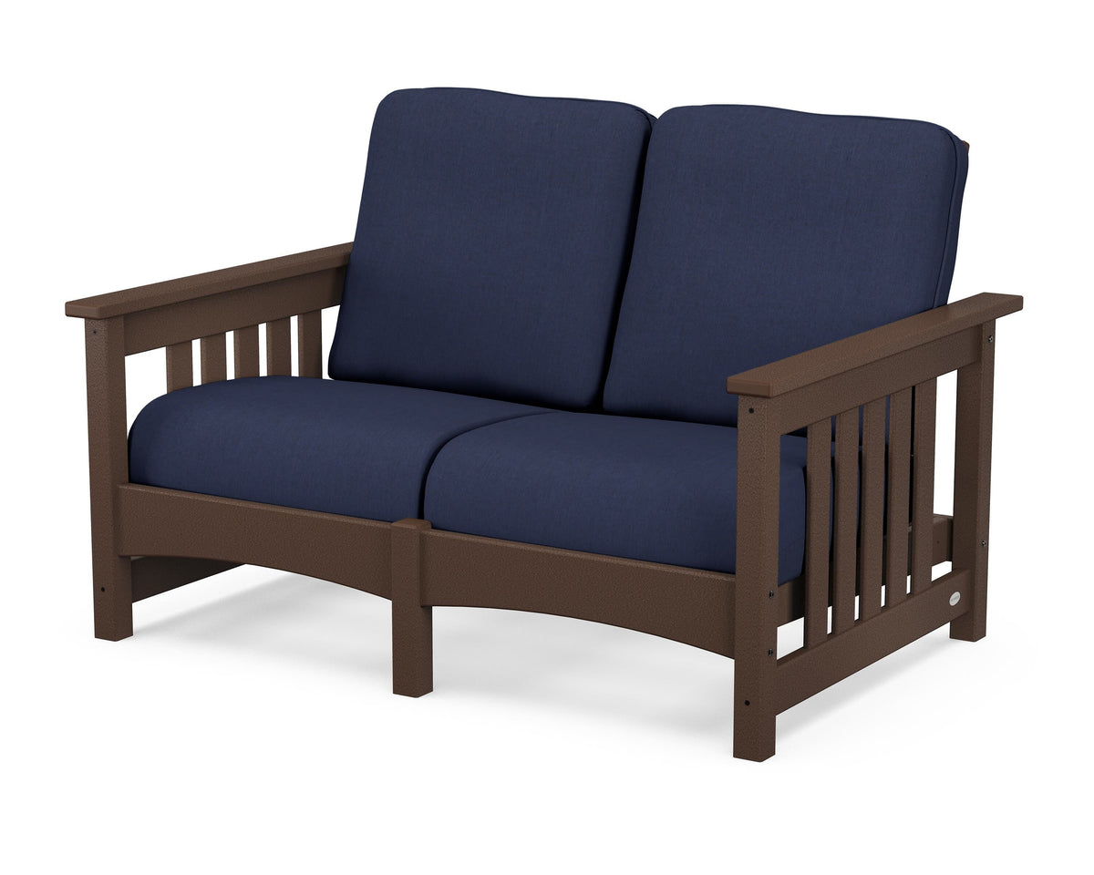 POLYWOOD Club Mission Loveseat in Mahogany / Spectrum Indigo
