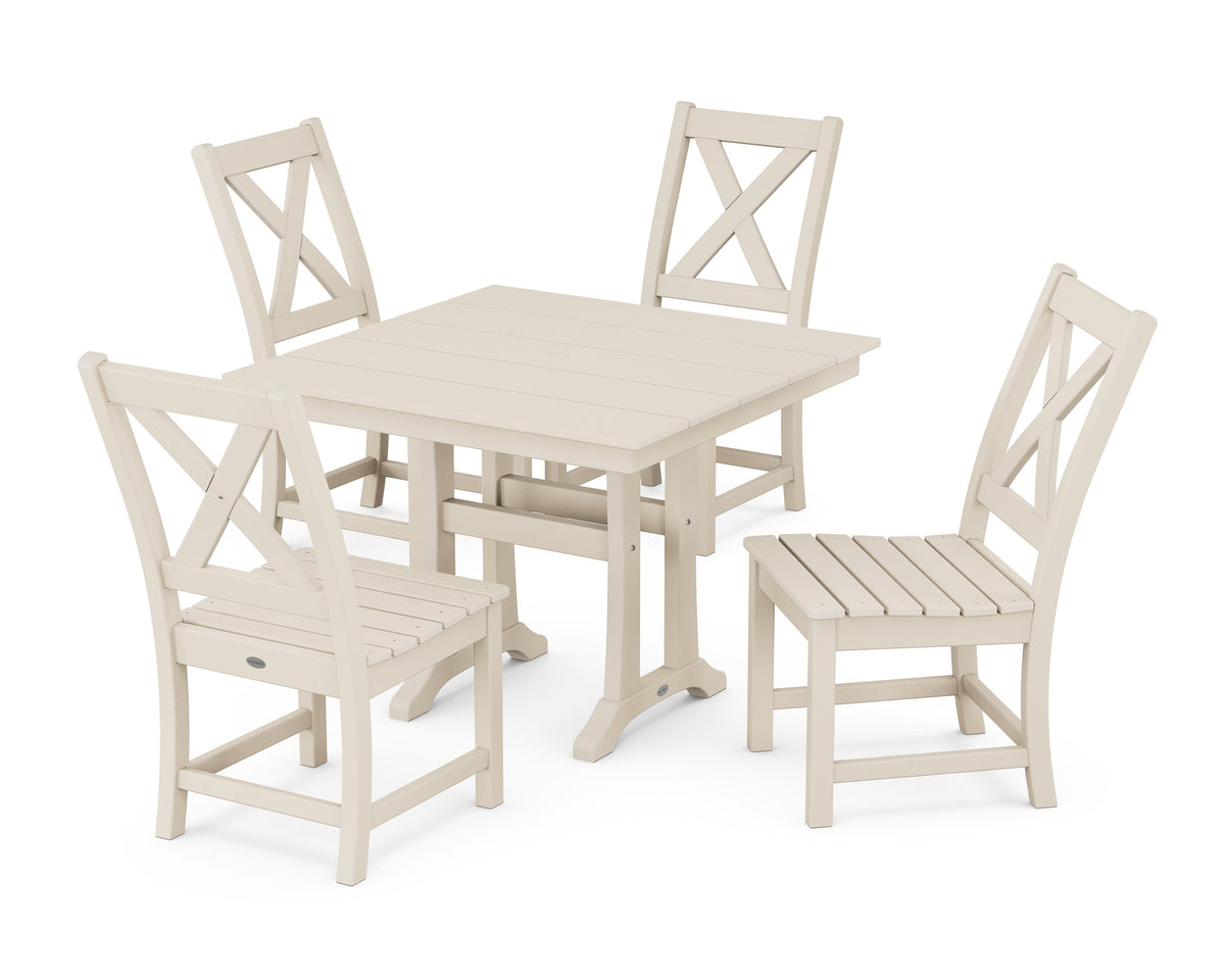 POLYWOOD Braxton Side Chair 5-Piece Farmhouse Dining Set with Trestle Legs in Sand