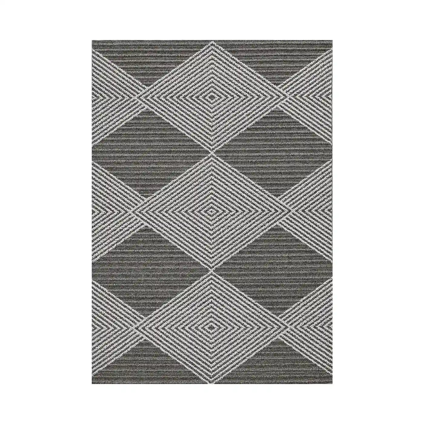 KAS Rugs Outdoor Rugs Terrace Grey/Ivory Diamonds Indoor/Outdoor Rug