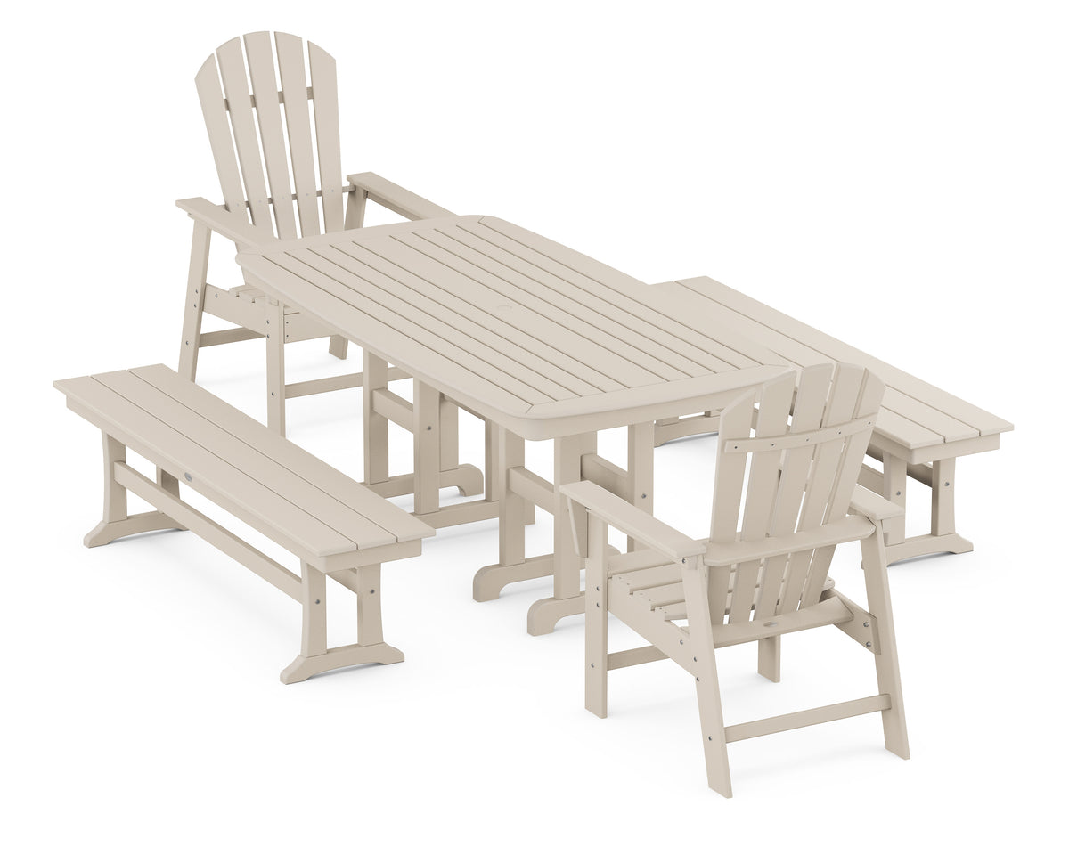 POLYWOOD South Beach 5-Piece Dining Set with Benches - 37" x 72" Table in Sand