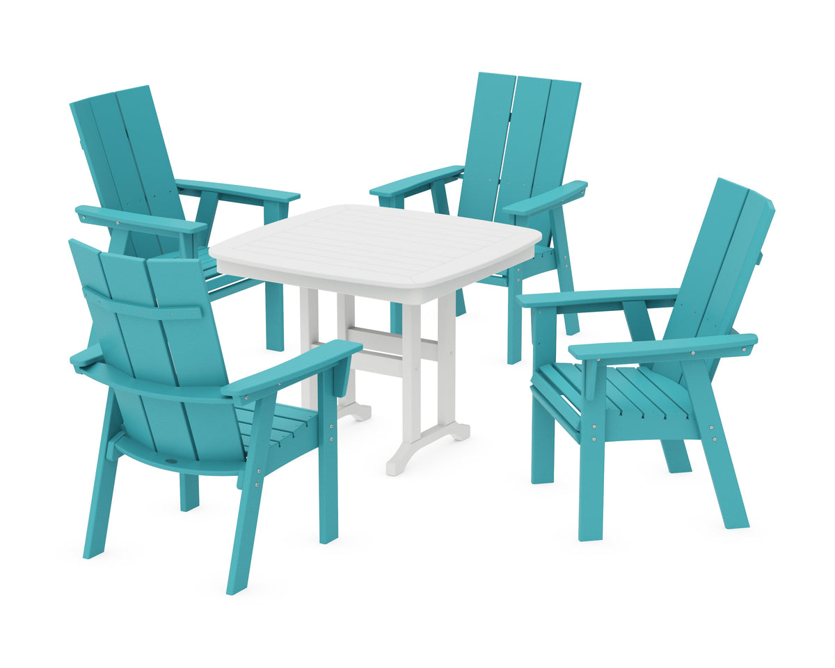 POLYWOOD Modern Curveback Adirondack 5-Piece Dining Set - 37" Table in Aruba / White
