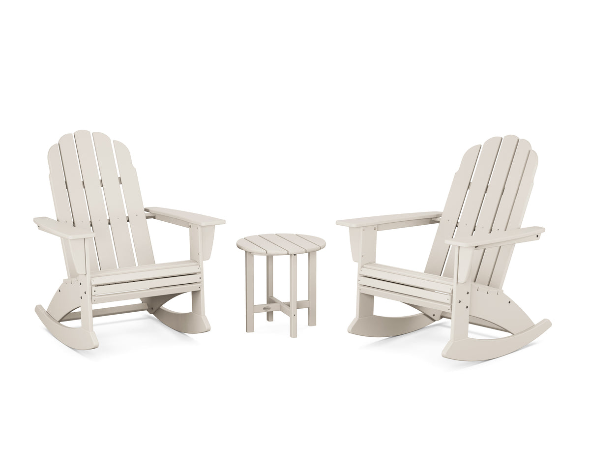 POLYWOOD Vineyard Curveback 3-Piece Adirondack Rocking Chair Set in Sand