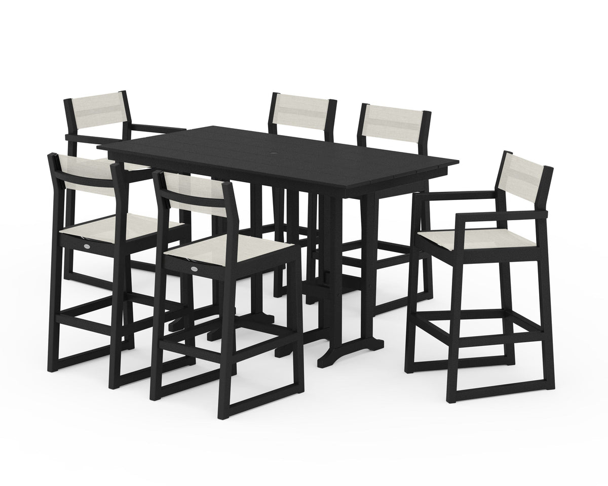 POLYWOOD EDGE Sling 7-Piece Farmhouse Bar Set in Black / Parchment