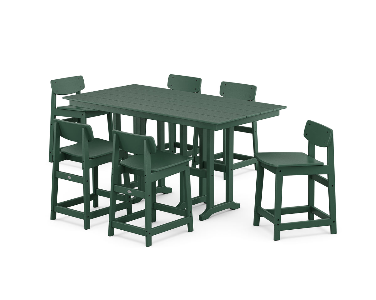 POLYWOOD Modern Studio Urban Lowback Counter Chair 7-Piece Set in Green