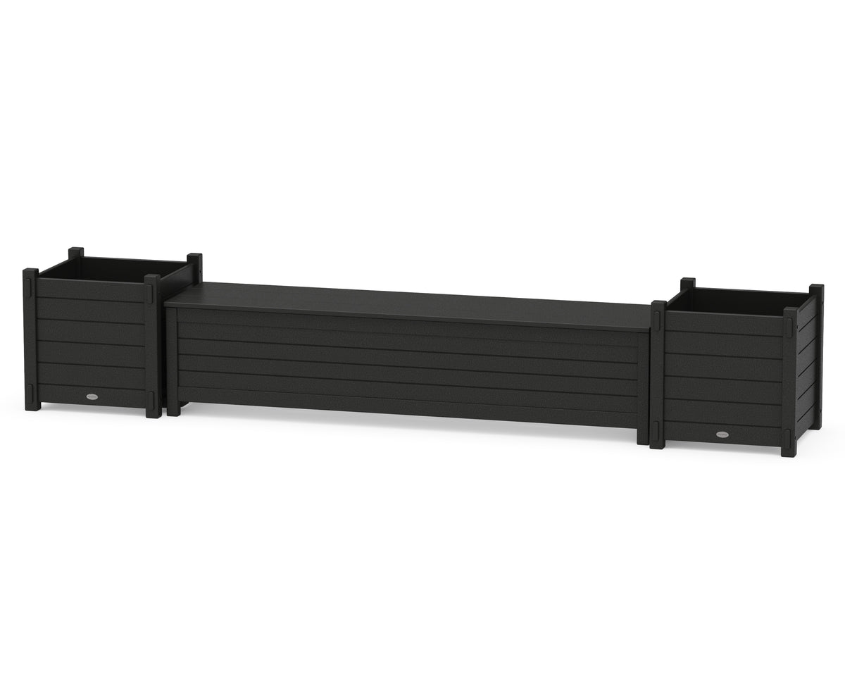 POLYWOOD 72" Nautical Straight Planter Storage Bench Set - Large in Black