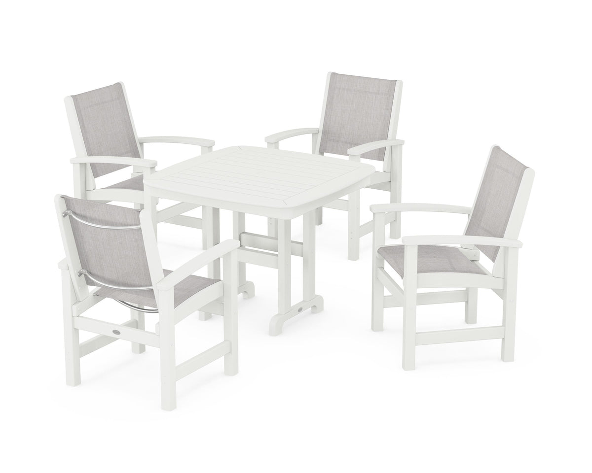 POLYWOOD Coastal 5-Piece Dining Set with Nautical 37" Dining Table in Vintage White / Parchment
