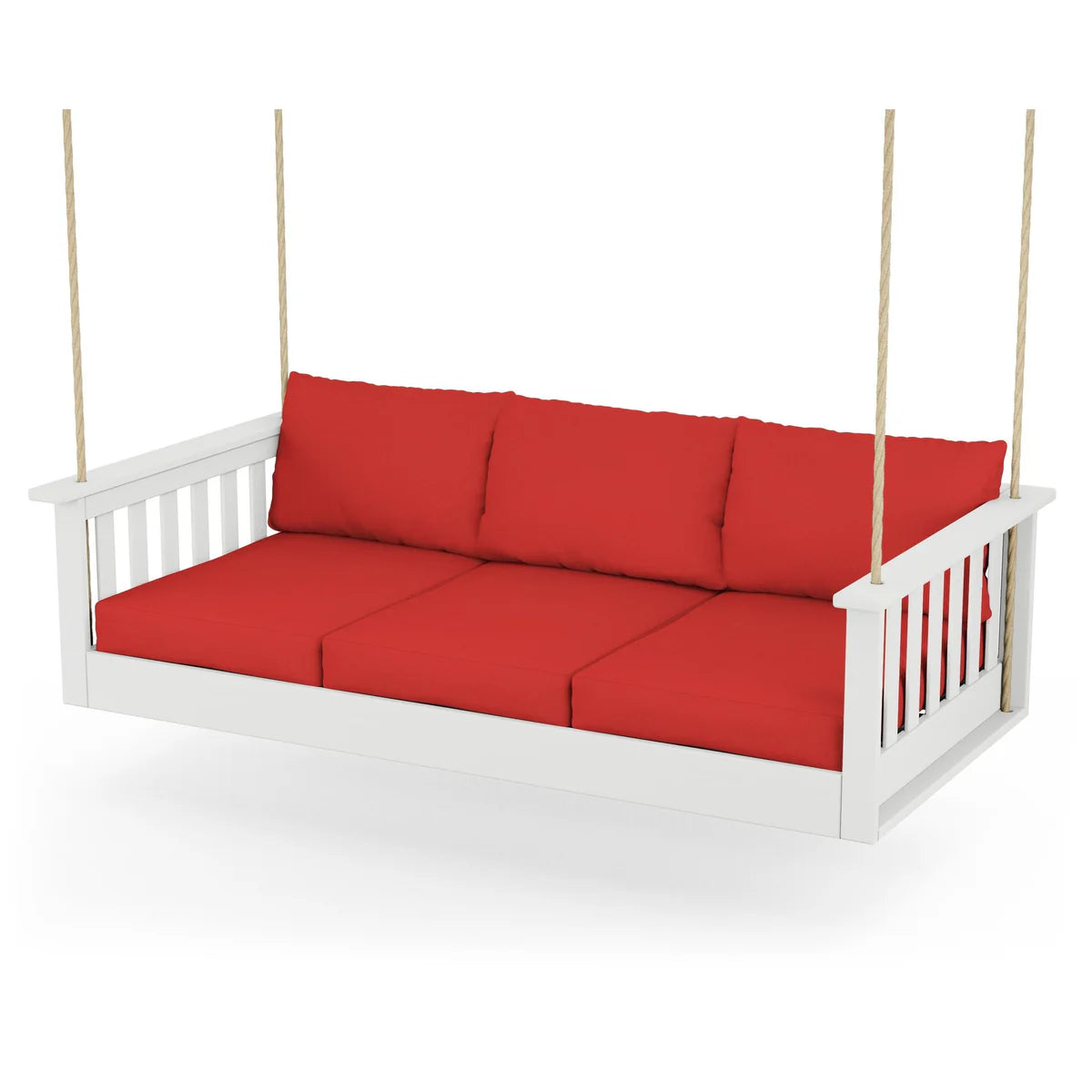 POLYWOOD Vineyard Daybed Swing in White / Crimson Linen