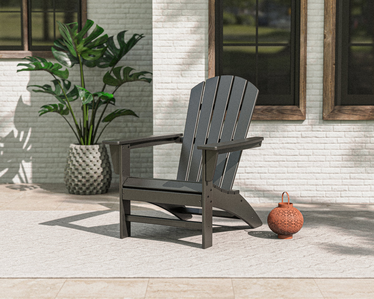 POLYWOOD Nautical Adirondack Chair in Black styled outdoors