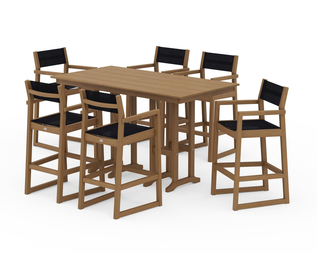 POLYWOOD EDGE Sling Arm Chair 7-Piece Farmhouse Bar Set in Natural / Black